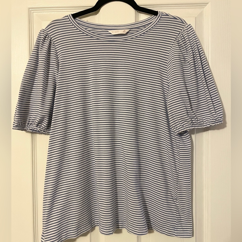 LC Lauren Conrad Navy and White Striped Short Sleeve Top